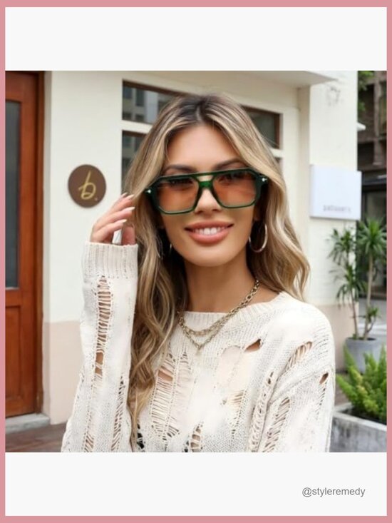 Retro Aviator Square Sunglasses with UV400 Protection main image 6